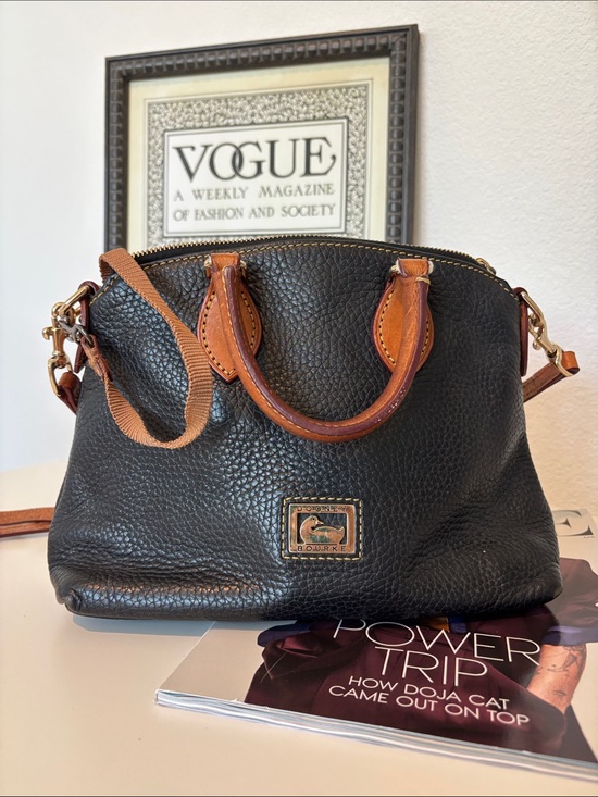 Dooney & Bourke Handbags - Dooney & Bourke Black Leather Satchel with Brown Trim